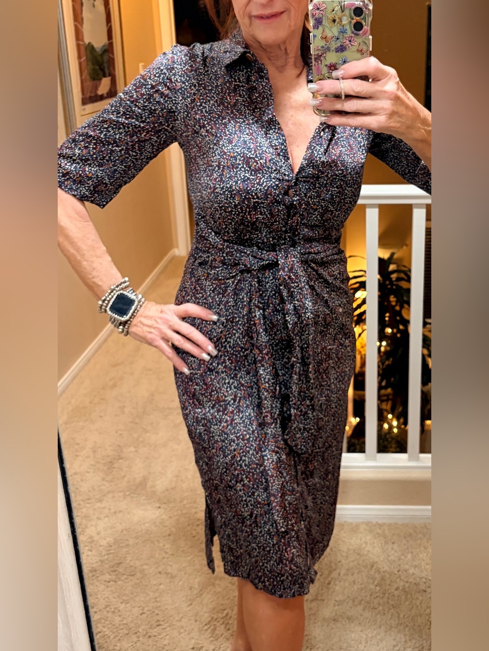 Sessun Tie-Waist Midi Shirt Dress in Black Multi Floral Classic XS